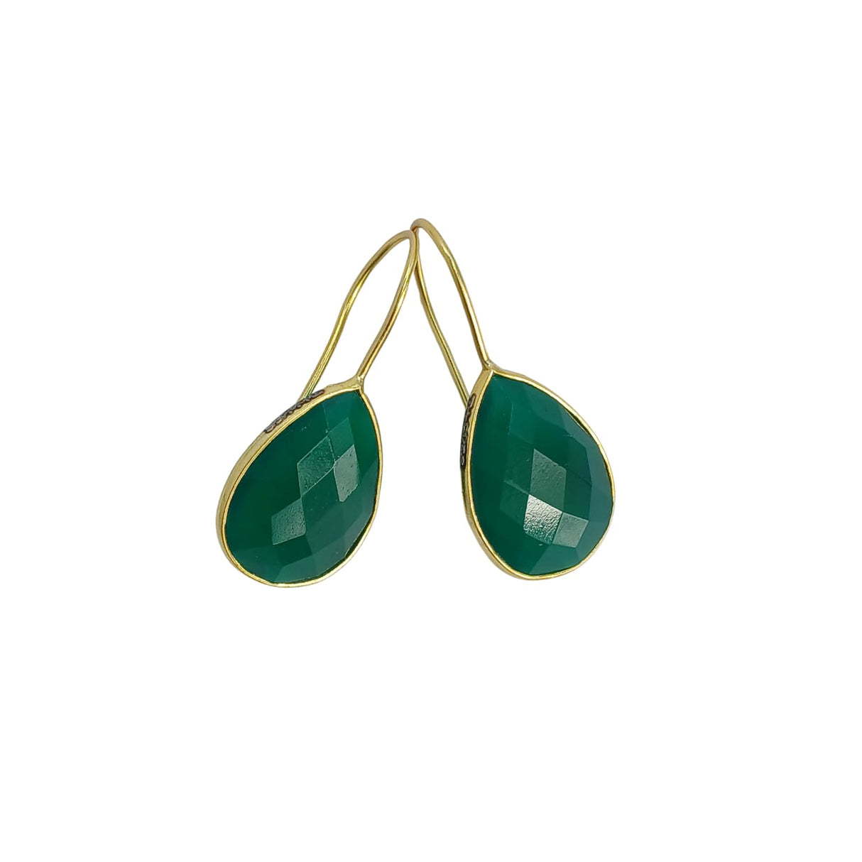 Triple K&S Gold Plated 925 Sterling Silver Hook Earrings Moonstone (Green Onyx)