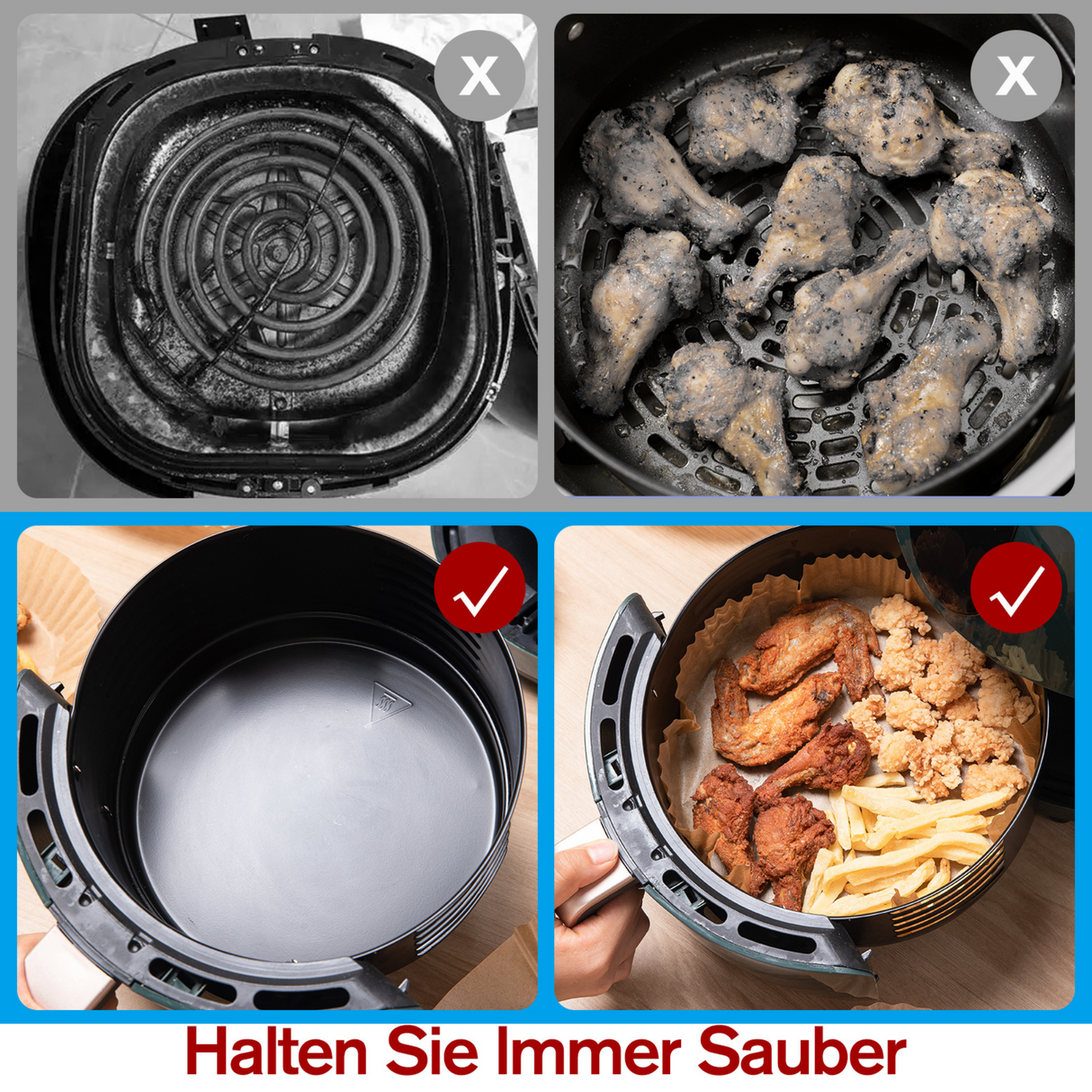 Triple k&s Airfryer Backpapier Kompatibel mit Ninja AF300EU AF400EU SL400EU AF500EU, Andere Heißluftfritteuse Airfryer (120 Stücke 20.5x14m)
