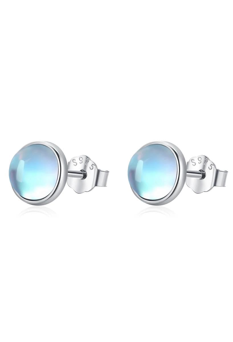 Triple K&S Stud Earrings 925 Sterling Silver 1x set Moonstone Light Blue