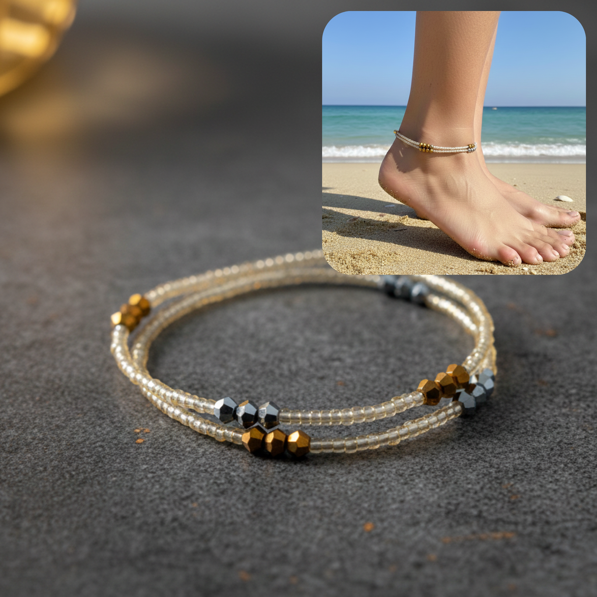 Triple k&s Neue Fußkettchen Damen Set Fußband Fußkette Strand Boho Ethno Hippie Fußschmuck