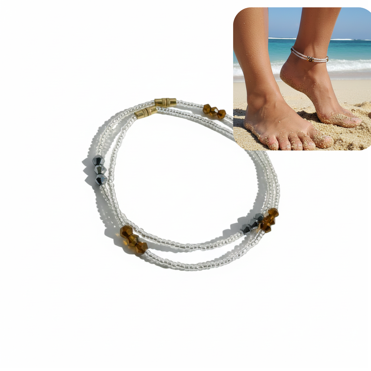 Triple k&s Neue Fußkettchen Damen Set Fußband Fußkette Strand Boho Ethno Hippie Fußschmuck